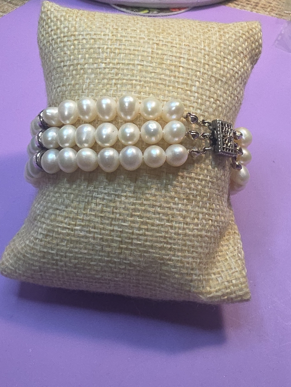 Classic Three-Strand Pearl Bracelet in Ivory And Sterling Silver